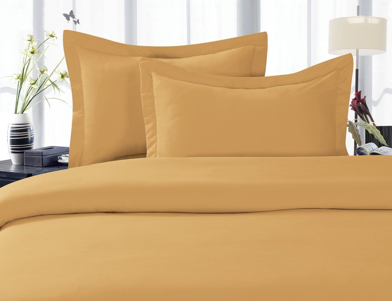 Elegance Linen 1200 Thread Count Egyptian Quality Luxury Super Soft Wrinkle Free 4-Piece Sheet Set , Deep Pocket - California King Gold