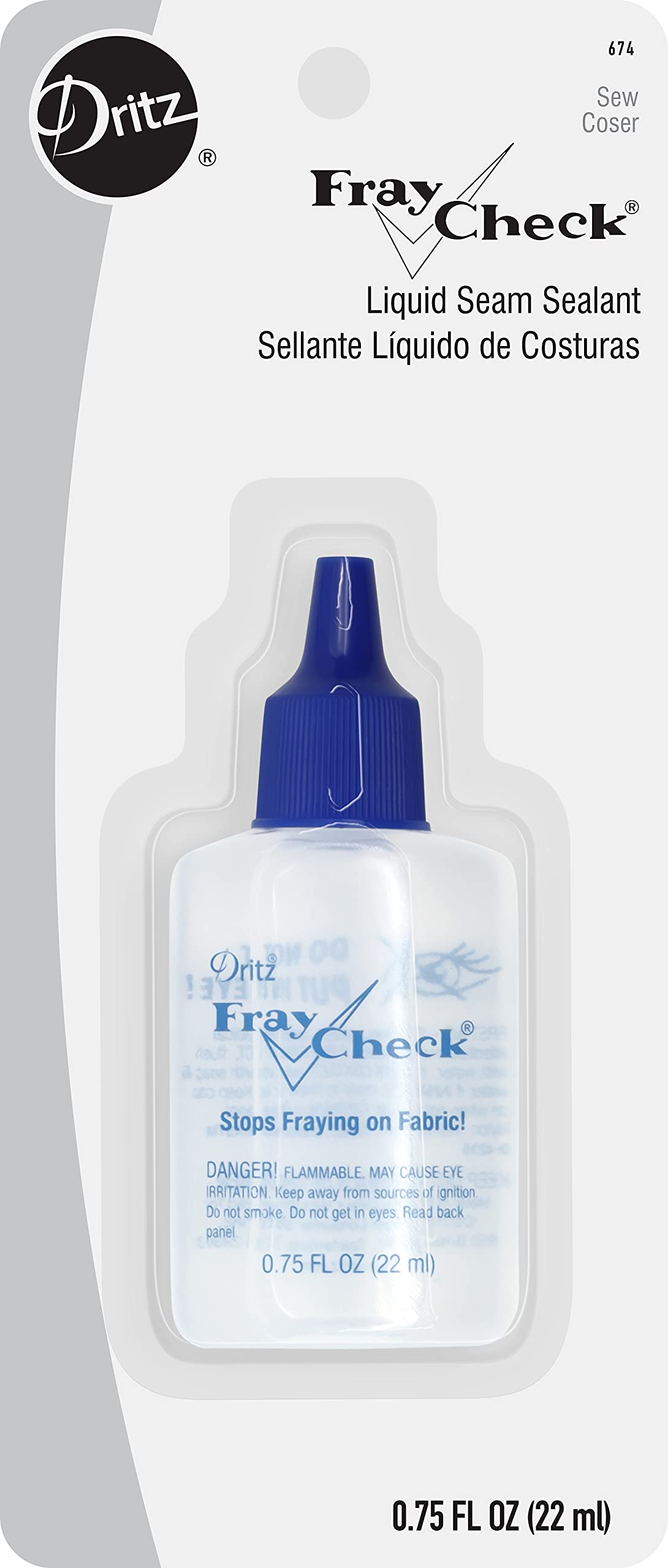 Dritz Fray Check Liquid, 3/4 Fluid-Ounce, 1 Count, Clear Seam Sealant, 0.75 Fl oz