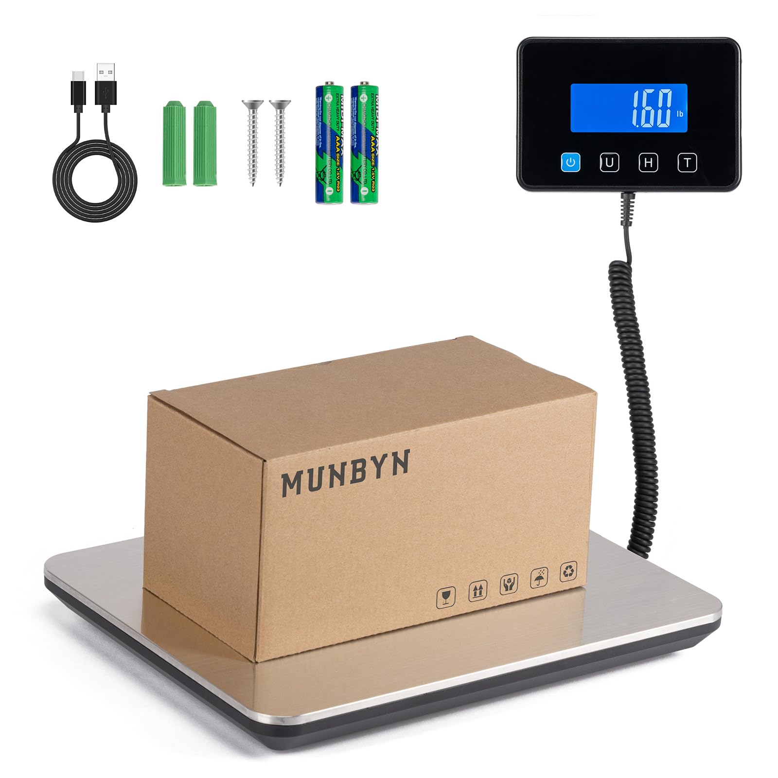 Photo 1 of MUNBYN Shipping Scale, 440lb/1.8oz Digital Postal Scale for Packages with Hold/Tare Function, Backlit LCD, Battery & Cable Included, Postage Scale for Small Business, Packages, Luggage, and Home Use