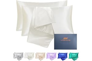 LINENLINE Satin Pillowcase for Hair & Skin, Queen Size, 20x30 Inches, 2 Pack with Envelope Closure, Similar to Silk Pillow Cases, Silky Soft Pillow Cover, Gifts for Girl, Ivory
