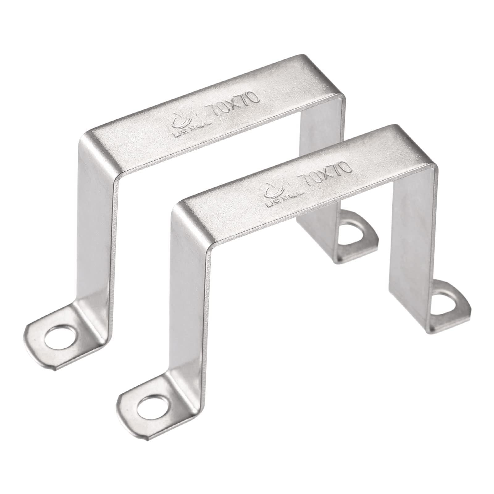 TA-VIGOR 2Pcs U Shaped Connector Bracket, 70mm x 70mm Stainless Steel Bracket Stainless Steel Pipe Clamp, Heavy Duty Conduit Clamps for Door Closed Bar Holder Strut, Pipe Tube Wire Fixing