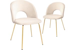 CangLong Velvet Seat Chair with Metal Legs for Kitchen Dining Room, Pack of 2. Beige