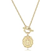 POTESSA 18K Gold Plated Pendant Necklace Medallion Coin Y Shaped Chain Toggle Necklace for Women Trendy Jewelry