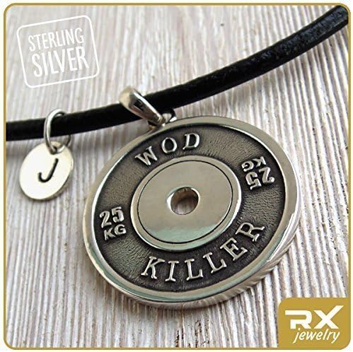 Workout Gifts For Men Sterling Silver 925 WOD KILLER Charm Fitness Jewelry Gym Barbell Weight Plate Pendant Weightlifting Necklace Functional Training Coach Motivation