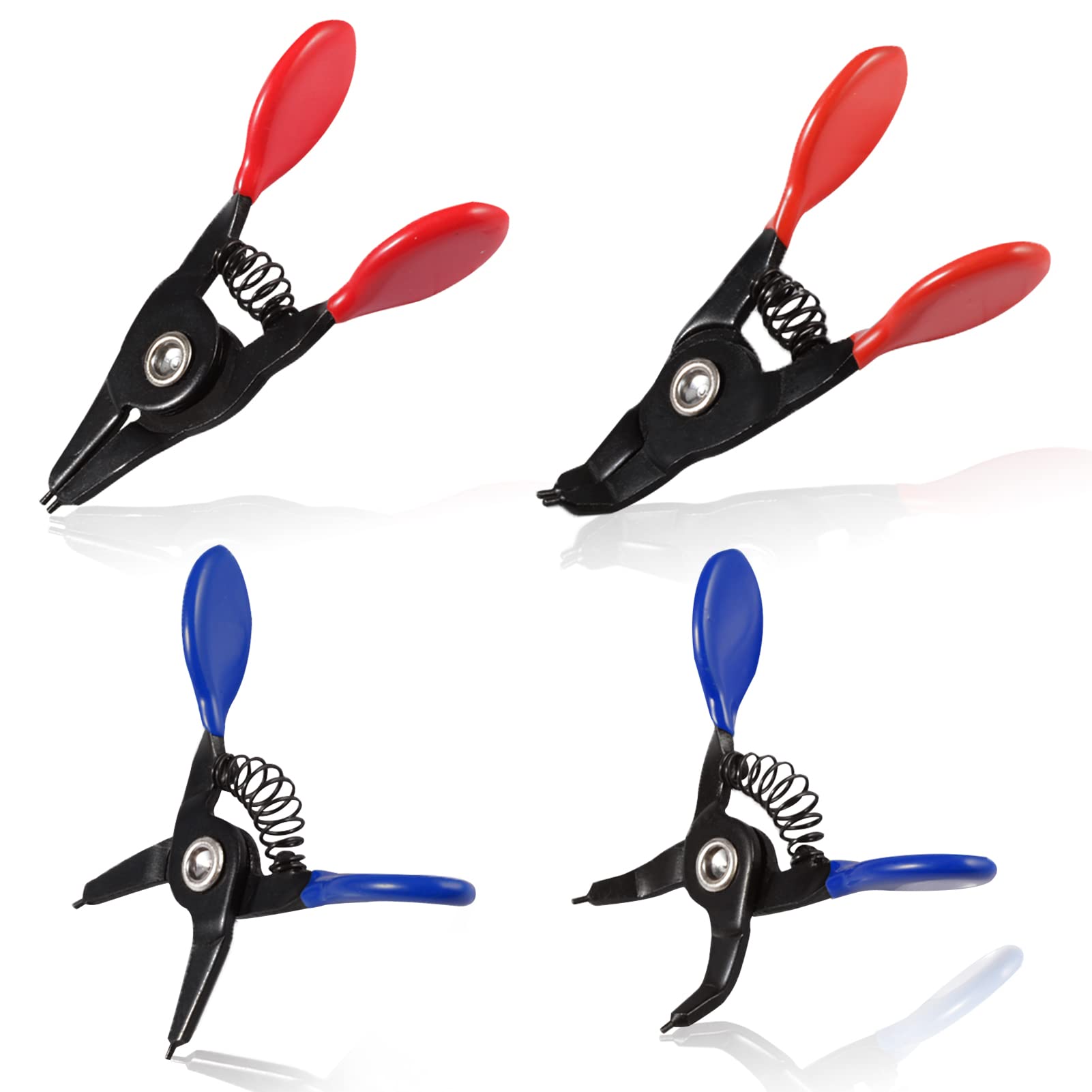 LEONTOOL 4 Pcs Mini Snap Ring Pliers Set, 3" Internal and External Circlip Pliers, Straight and 45° Angle Jaws, Tip Diameter 0.04" Retaining Ring Pliers