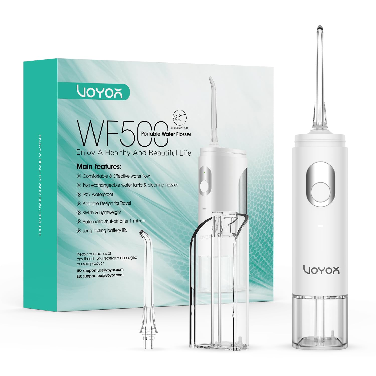 VOYOR-HEALTH Travel Water Flosser, Cordless Oral Irrigator, Rechargeable Dental Water Jet Flosser with 3 Modes, Electric Water Flosser for Teeth IPX7 Waterproof Travel & Home Use WF500