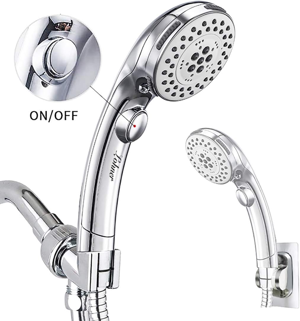 LOHNER ON/OFF Shower Kit, 5-Settings Hand Held Shower Head, with Shower Hose and Adhesive Shower Head Holder