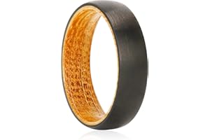 JEWPER Tungsten Rings for Men Womens 8mm Black Silver Fashion Promise Wedding Band Carbide Inner Hole Inlaid Whiskey Barrel Wood Chamfer Frosted Matte Finish Edge Comfort Fit size 7-12