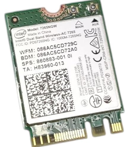 Carte WiFi Intel Dual Band AC 7265 - 867 Mbps, Bluetooth 4.0 - Format M.2 - Pour PC Portable