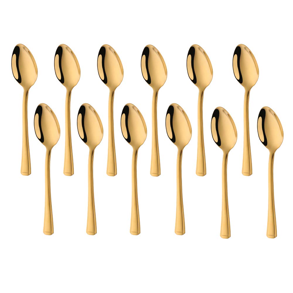 Buyer Star 12-Piece Gold Coffee Spoons, Stainless Steel Teaspoons Mini Spoons for Dessert Suger Ice Cream Espresso and Demitasse, Mirror Polished