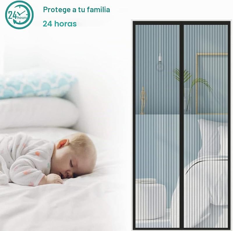 Cortina Mosquitera Magnética para Puertas, Versión Actualizada 80x205 cm Puerta de Malla Magnética, Negro Cortinas para Puertas Exteriores, Fácil de Instalar y Lejos de Los Mosquitos