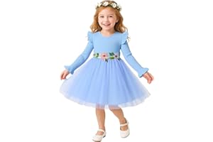 HILEELANG Little Flower Girl Tulle Tutu Dress Easter Cotton Ribbed Birthday Wedding Party Princess Dresses