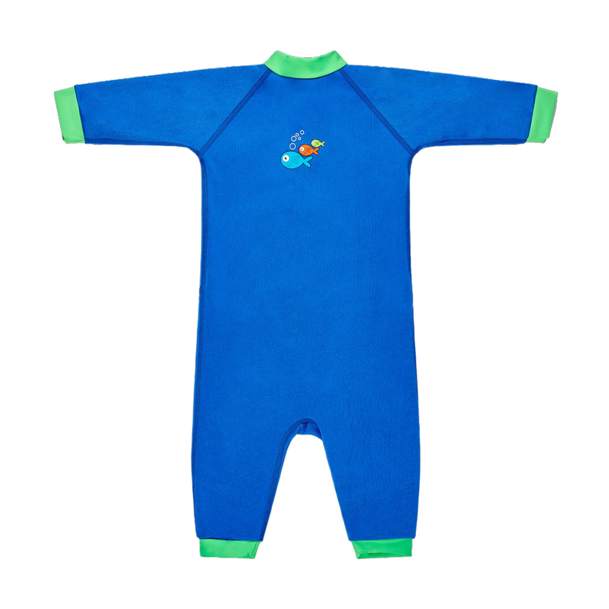 SwimBest Warmsuit - Fleece Lined Warm Baby Swimming Costume with 50+ UV Protection - Blue/Lime -0-3 mths