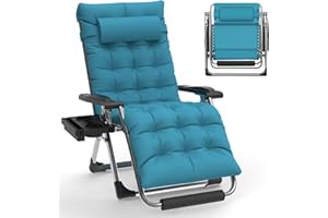 Slendor Oversized Zero Gravity Chairs XL, 29IN Padded Anti Gravity Chair, Zero Gravity Lounge Chair, Folding Reclining Patio Chair w/Aluminum Alloy Lock, Headrest, Cup Holder, Light Blue