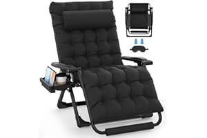 Slendor Oversized Zero Gravity Chairs XXL, 33In Padded Zero Gravity Lounge Chair, Lawn Recliner, Folding Patio Reclining Chair w/Aluminum Alloy Lock, Headrest, Cup Holder, Support 500lbs, Black
