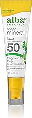 Alba Botanica Sunscreen for Face, Fragrance-Free Sheer Mineral Face Sunscreen Lotion, Broad Spectrum SPF 50, Water Resistant 