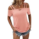 Micticsi Womens Cold Shoulder Tops for Women Summer Sexy Cut Out Tops Short Sleeve Criss Cross Casual Shirts