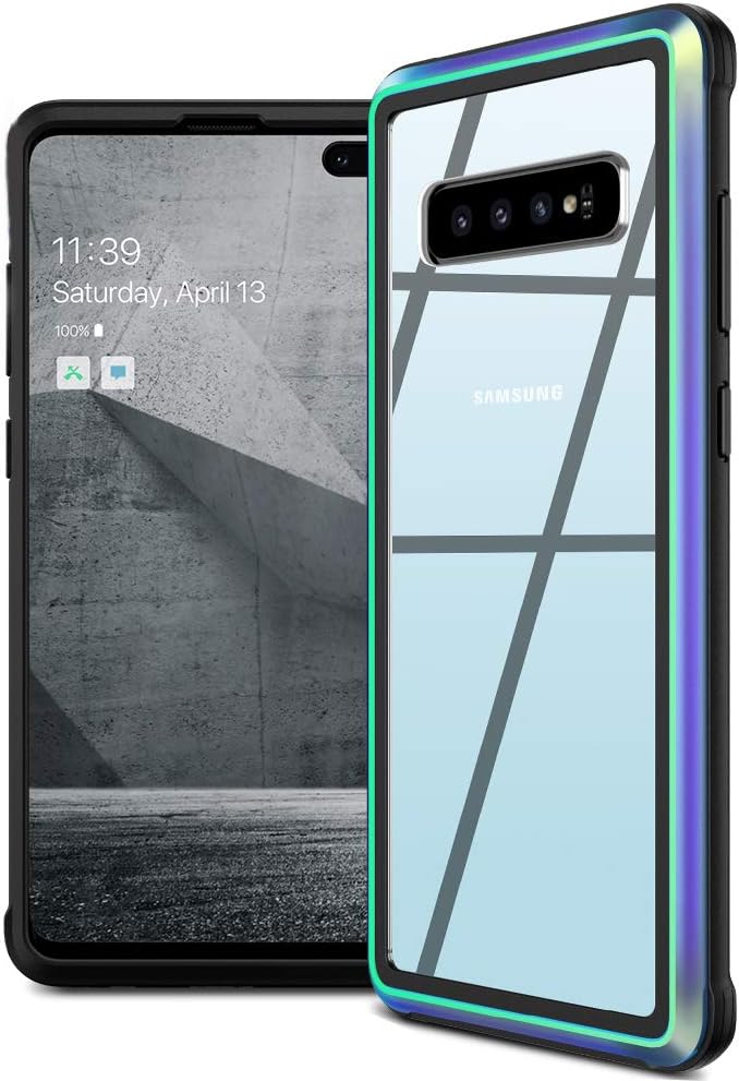 isuke Samsung Galaxy S10 Plus Case, Galaxy S10 Plus Anti-Drop Series Hybrid Bumper TPU Metal Protective Clear Case Without Screen Protector for Samsung Galaxy S10+ 6.4 inch 2019(Iridescent)