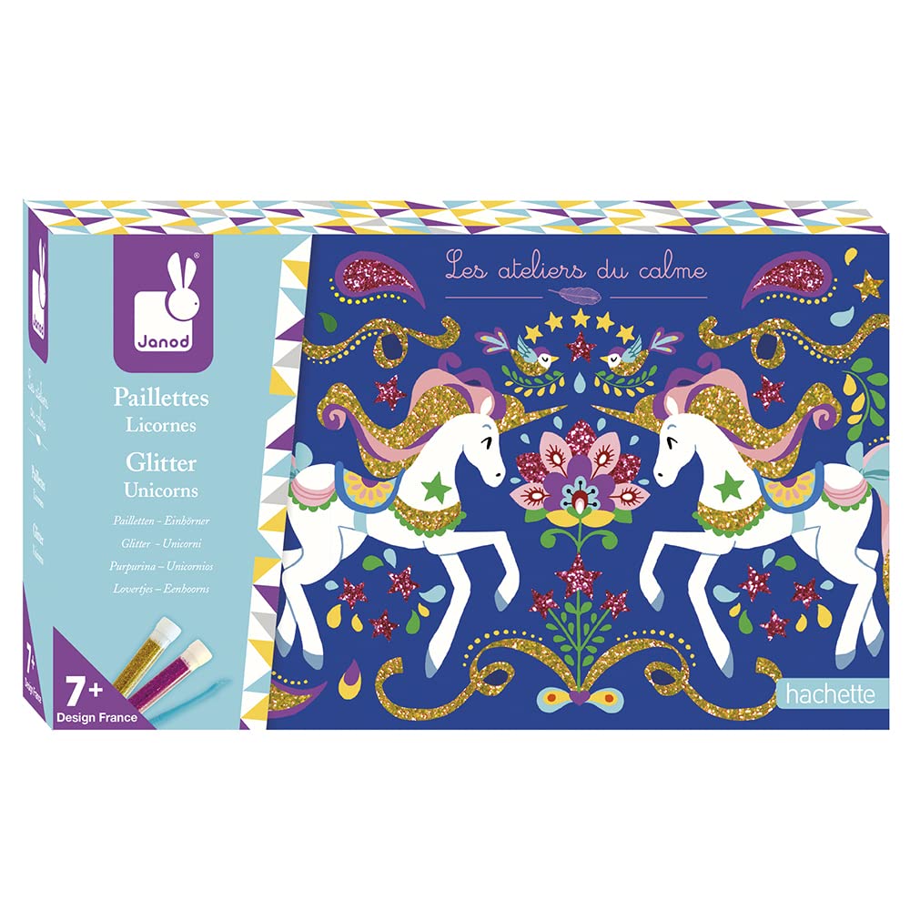 Janod - From 7 years old - Creative Kit - Unicorn Sequins - Les Ateliers du Calme - Creative Leisure - Dexterity and Concentration - J07883