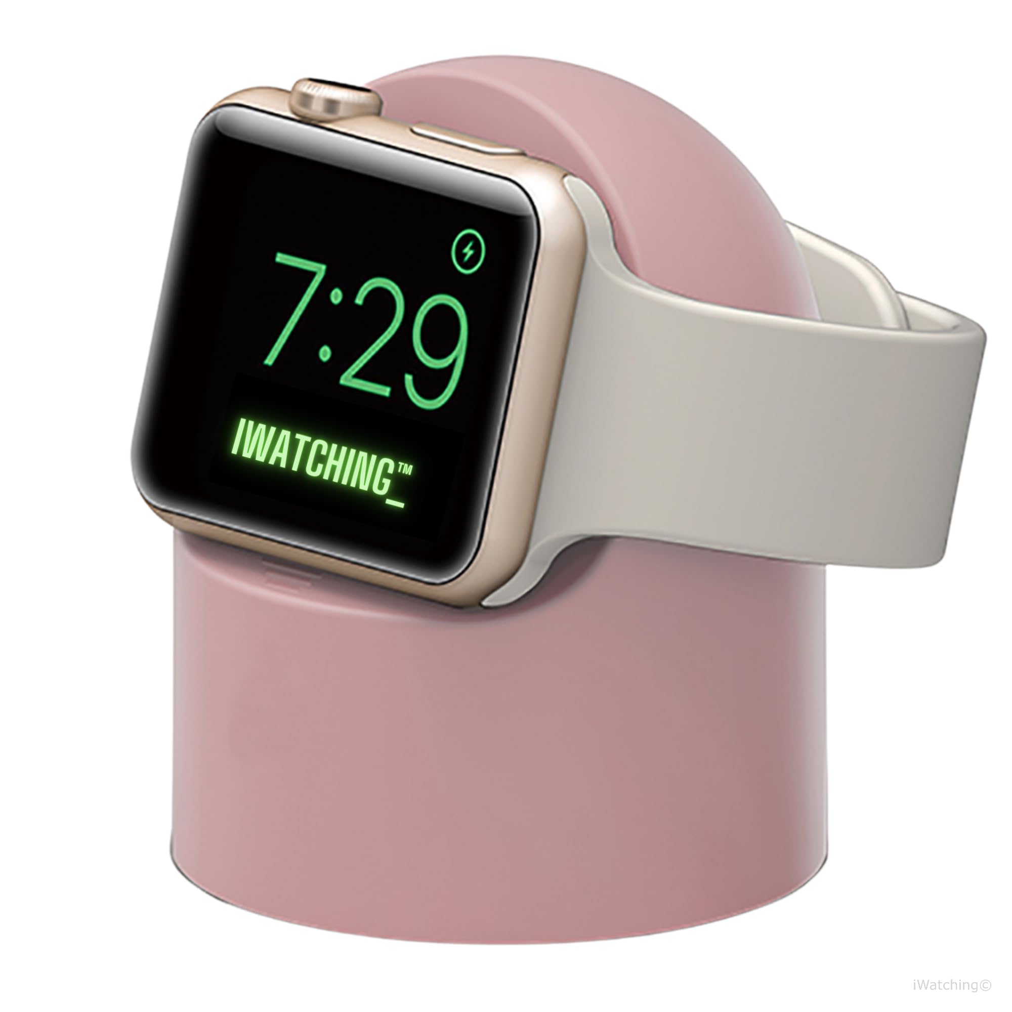 iWatching Charger Stand Silicone Dock Holder for Apple Watch Series Ultra/9/8/SE2//7/6/SE/5/4/3/2/1 (44/42/40/38mm),Supports Nightstand Mode > Adapters NOT Included < (Pink)