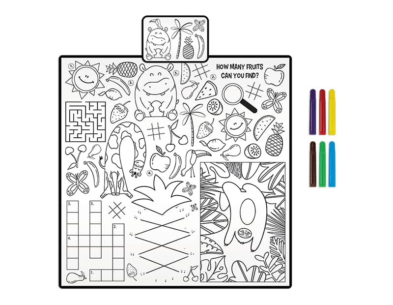 Summer Days Colour Your Own Picnic Blanket - w/ 6x Markers For Kids- Reusable Arts and Cratfs For Kids