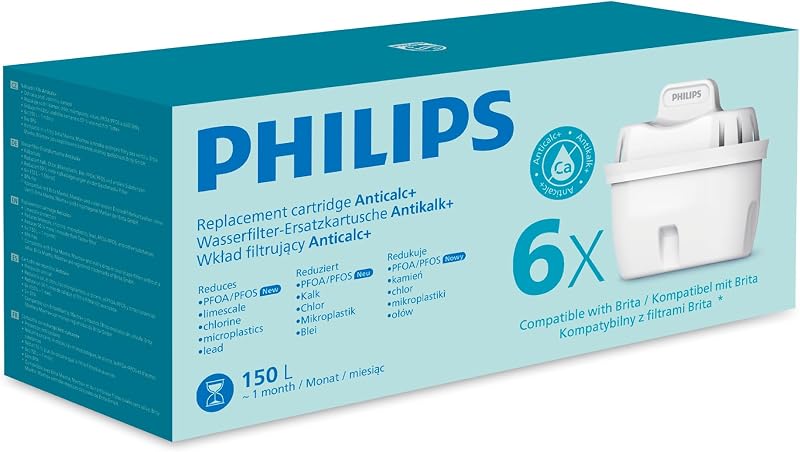 Water Wasserfilter-Kartusche Antikalk+, 6er-Pack, BIS ZU 50 % WASSERHÄRTE REDUZIERUNG, Verpackung kann variieren, Kompatibel mit brita*
