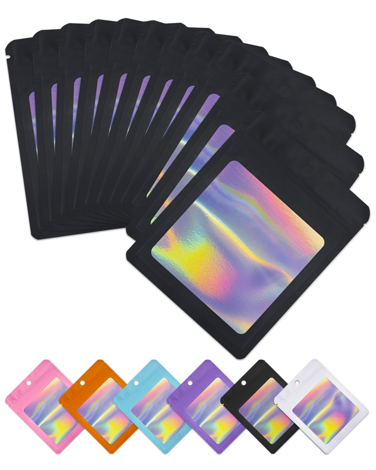 Photo 1 of Holographic Candy Bags - 300 PCS (3x4.7 Inch, Black) Resealable Packaging Bags with Clear Window for Food Storage, Small Business, Christmas