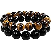 Ruishupin Natural obsidian crystal bracelet,Tigers eye black obsidian 10/12/13mm beads bracelet for men and women, Jewelry Healing elasticized Bracelets Bring Luck and happyness Prosperity.Mom/Dad/Wife/Employee gift