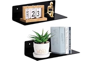 luium 9 Inch Acrylic Floating Shelf No Drill Adhesive Wall Shelf Set of 2 for Funko Pop Storage, Floating Shelves Damage-Free Expand Wall Space for Living Room, Bathroom, Gaming Room, Office - Black