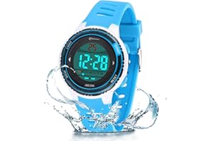 DTKID Digital Kids Watch,Waterproof 3ATM,Easy to Read,7 Color Lights,Time Teaching Watch for Boys,Soft Band Wrist Watch for Girls Boys