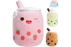 Athoinsu Pink Strawberry Boba Tea Plush Pillow 20'' Giant Kawaii Stuffed Bubble Animal Toy Birthday Christmas Holiday Valentines Gifts for Kids,Girls,Boys