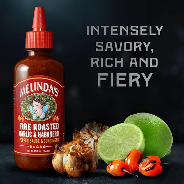 MELINDA’S FIRE ROASTED GARLIC & HABANERO HOT SAUCE – MADE WITH SLOW ROASTED GARLIC, FRESH PEPPERS, LIME JUICE – RICH & SMOKY HABANERO HOT SAUCE 12OZ, 1 PACK