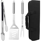3Pcs BBQ Grill Tool Accessories HADEEONG BBQ Accessories Grill Tool Set with Tongs Fork Spatula for Men Fathers Day BBQ Set f