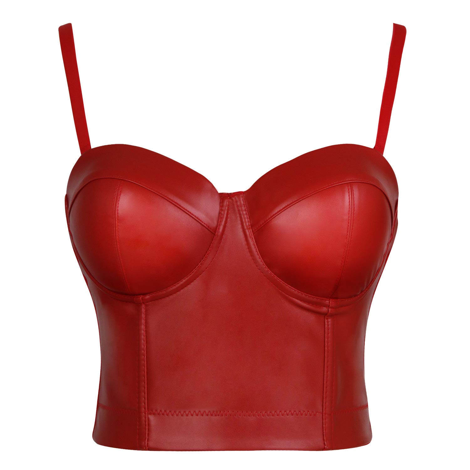Photo 1 of Charmian Women's Spaghetti Straps Push Up Faux Leather Bustier Crop Top Bra Red Small