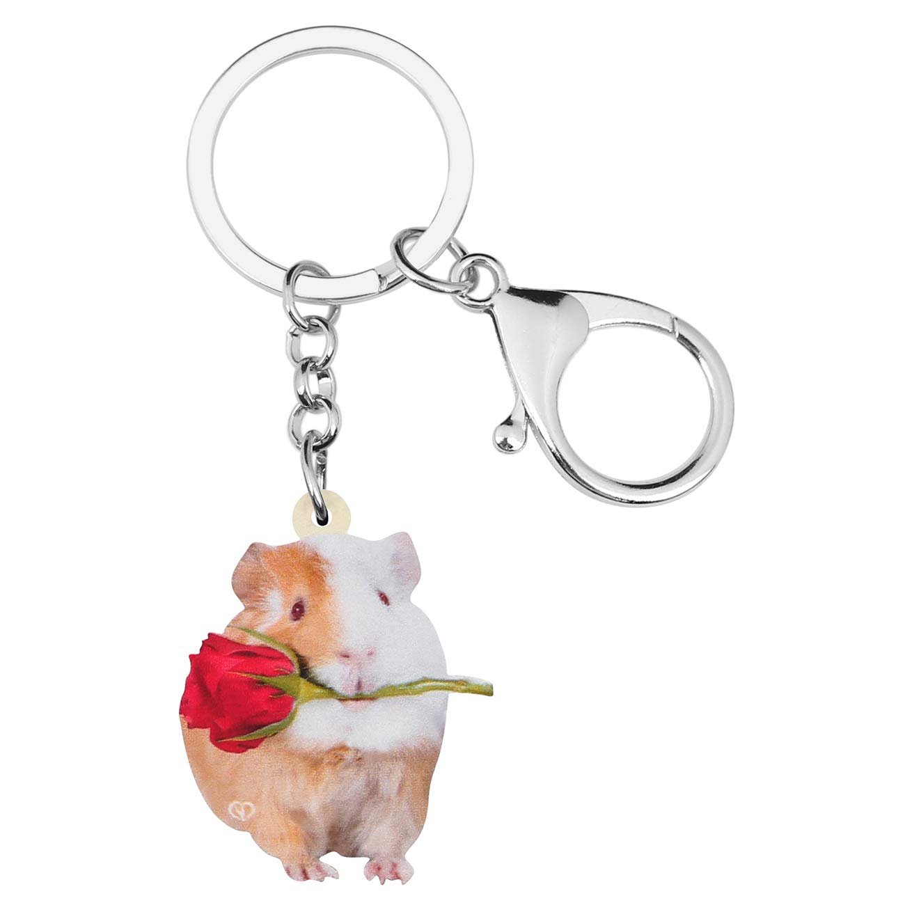 WEVENI Acrylic Valentines Day Rose Guinea Pig Keychain Accessories Novelty Jewelry For Women Girl, Multicoloured, 37mm x 33mm