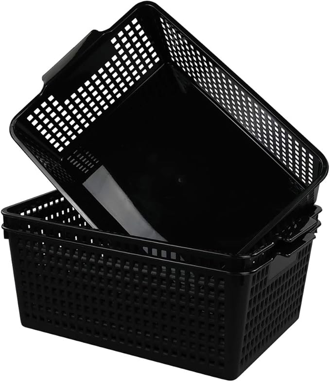 Keensky Large Black Basket, Rectangle Plastic Storage Basket, Set of 3