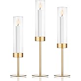 POKINE Tall Candle Holders Set of 3, Hurricane Glass Taper Candlestick Holders for Wedding, Christmas Decor, Dining Table, Party Centerpieces