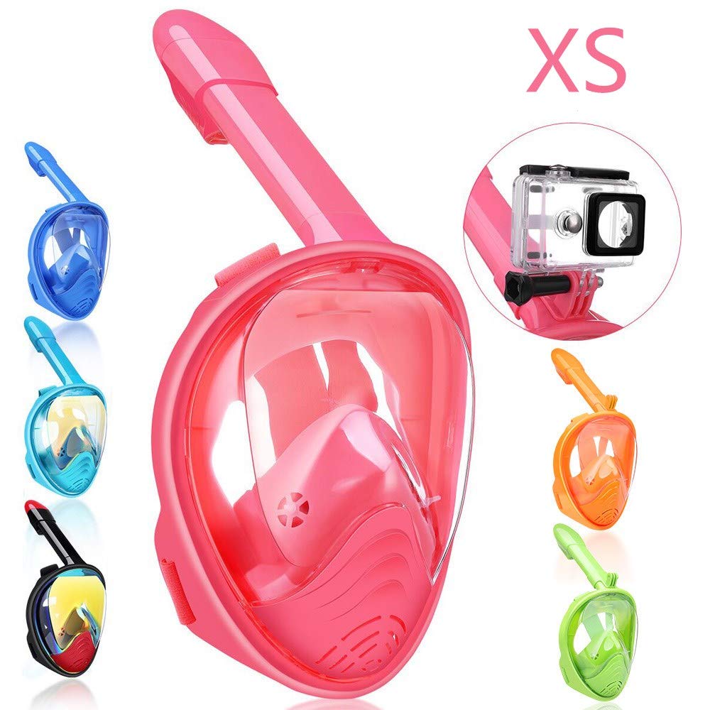 QingSong Full Face Snorkel Mask, Snorkeling Mask with Detachable Camera Mount, 180 Degree Panoramic View Anti-Fog Anti-Leak Snorkel Set for Kids & Adult