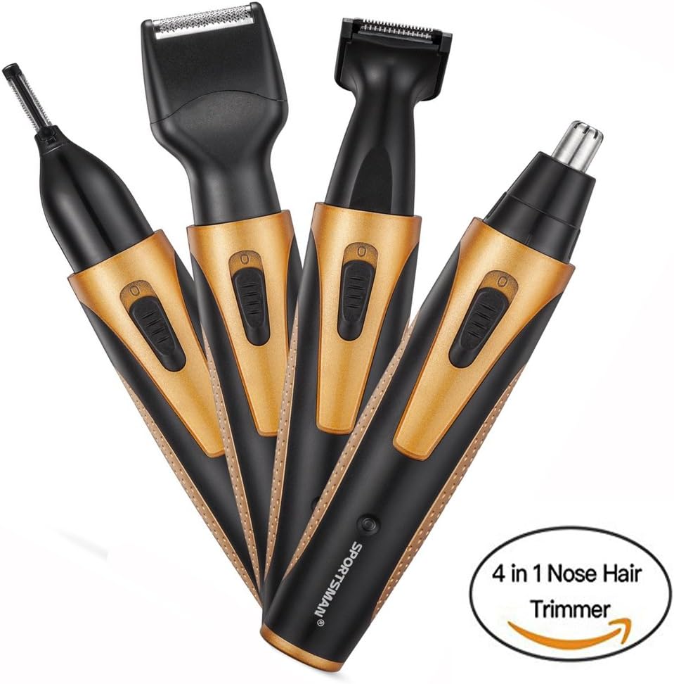 Nose Hair Trimmer, Rechargeable Electric 4 in 1 Men's Grooming Kit for Trimming Beard, Nose&Ear Hair, Eyebrow and Sideburn, YUMOMO Waterproof Precision Male Grooming Set (USB Charging, Gold)