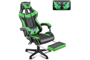 Soontrans Green Gaming Chair with Footrest,Racing Gaming Chair,Computer Gamer Chair,Ergonomic Game Chair with Adjustable Headrest and Lumbar Support(Jungle Green)