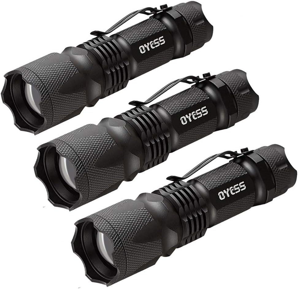 Pocket LED Bright Tactical Flashlight - 300 High Lumens Compact Handheld Small Strobe Super Strong Ultra light Mini Handy New Torch by Oyess (Black-3 Packs)