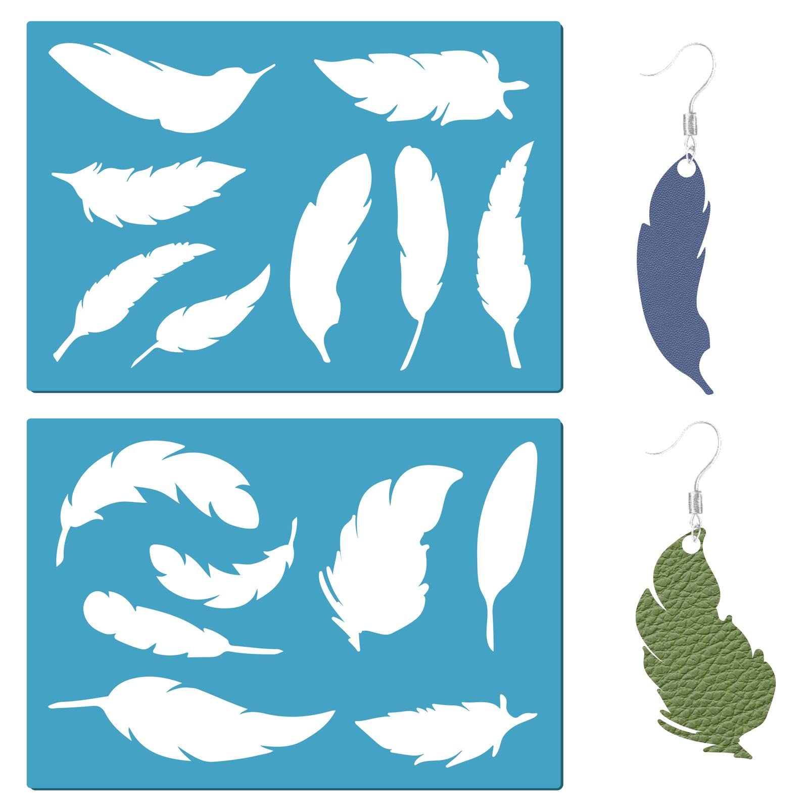 GORGECRAFT 2 Styles Jewelry Shape Template Reusable Earrings Making Plastic Feather Cutouts Cutting Stencil Lapidary Templates for Cabochons Bracelets Earrings Making Jewelry DIY Crafts 5x3.5 inch — image 1