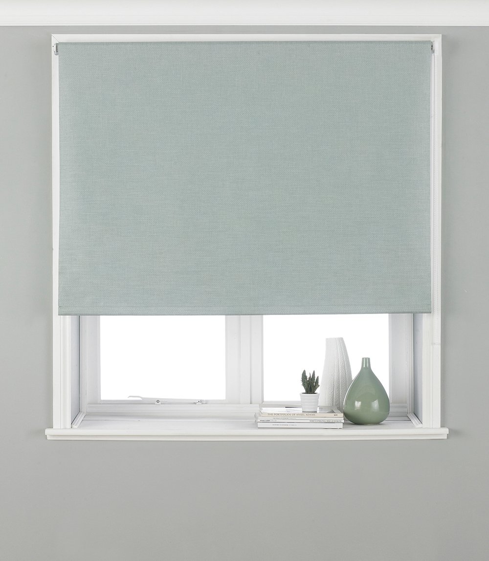 Eclipse Blackout Roller Blind - Duck Egg Blue - Ready Made (Fittings Included) - Temperature Control - Adjustable - 100% Polyester - 153cm width x 162cm drop (60" x 64" inches) - Made by Riva