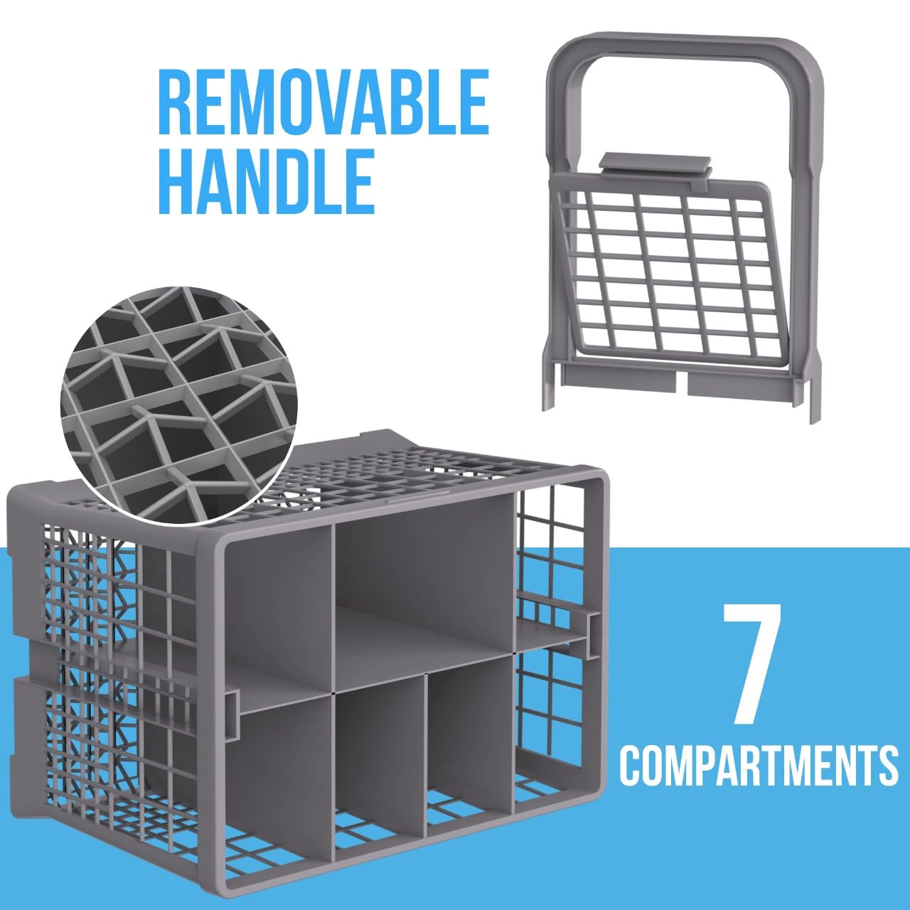 NATIKON Universal Dishwasher Utensils Silverware Cutlery Basket Compatible with Maytag, Samsung, Kenmore,GE, Bosch, Whirlpool, KitchenAid and Many More (Gray)