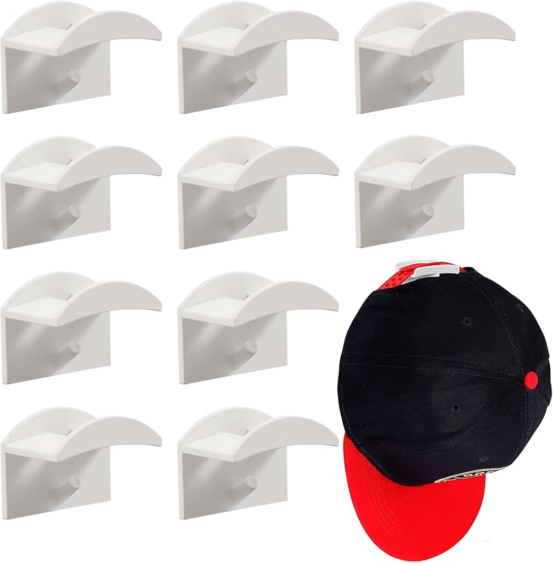 Vibbang Adhesive Hat Holder 10 Pack Wall Mount No Drilling White Hat Rack