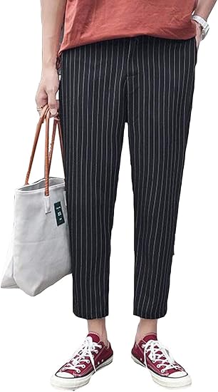 Amazon Aozuoハロンパンツ メンズ ストライプ 九分丈パンツ ゆったり カジュアル ストレッチ スーツパンツ 薄手 ファッション 通勤 夏ズボン 涼しい ロングパンツ 通販