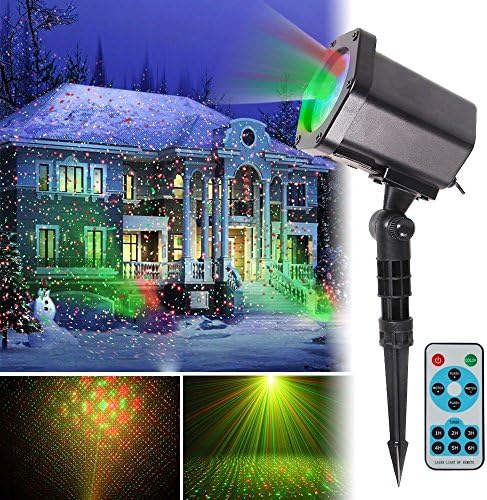 Christmas Laser Light, Christmas Projection Light IP65 Waterproof Outdoor Landscape Light RF Remote Control 24 Pattern Dynamic Static Holiday Party Lights（Red / green light） (Black01)
