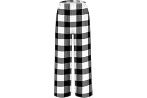 HONGTEYA Girls Christmas Pants with Pockets Soft Long Loose Kids Plaid Bottom Indoor Outdoor Xmas Holiday 8-14 Years