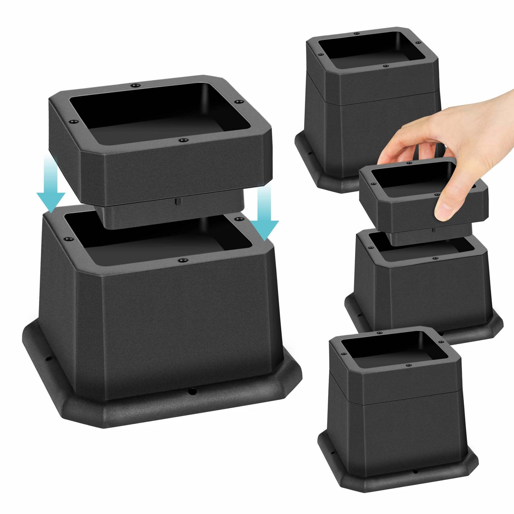 MixDora Bed Risers 2, 3 Inch Stackable Furniture Risers Adjustable Anti-Slip Chair Raisers for Sofas Couches Table Set of 4 Pack Black (2,3 Inch)