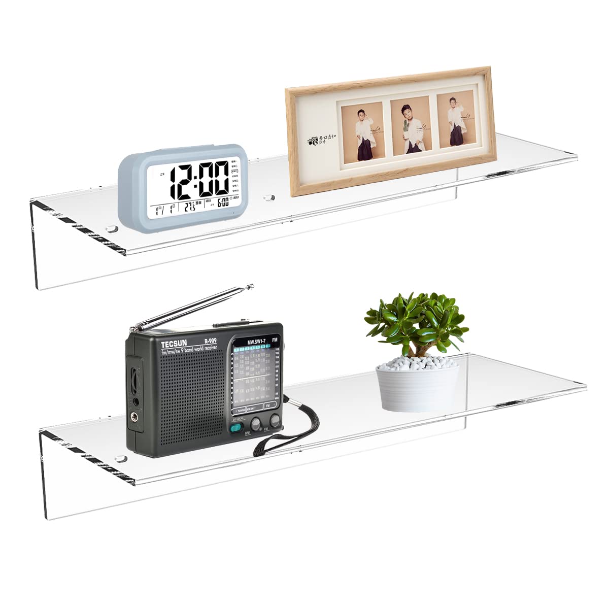 Sezanrpt 17 Inches Clear Acrylic Shelves, Wall Mounted Shelves for Bedroom, Wall Display Shelves for Collectibles, Funko Pop, Speaker, Plants